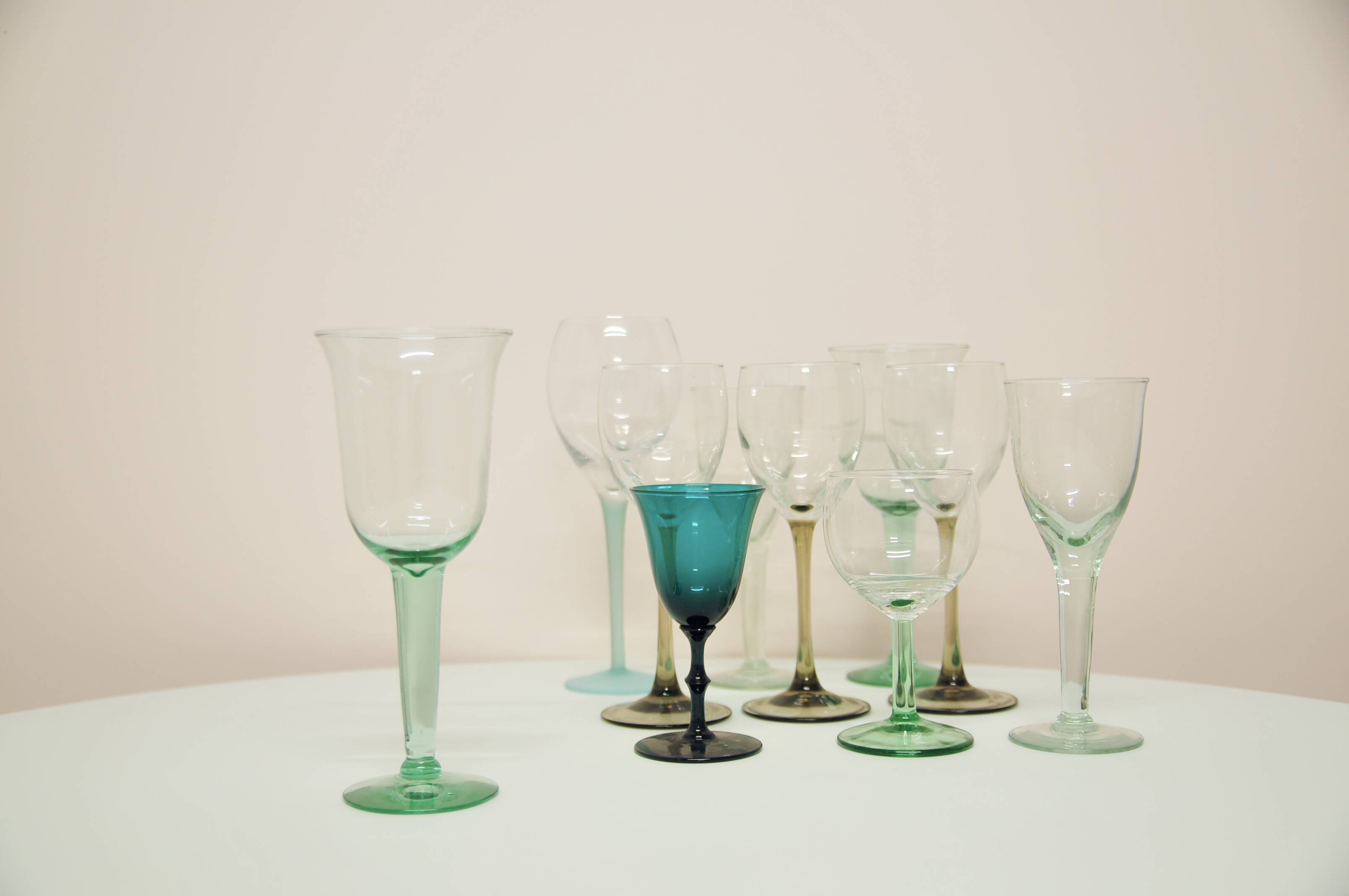 vintage varied set of green glasses