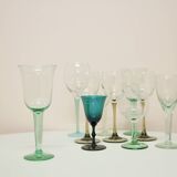 vintage varied set of green glasses