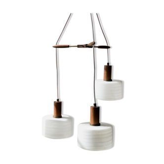 Teak x milk glass mcm pendant lamp