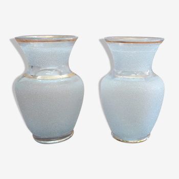 Ensemble de 2 petits vases façon Boom givrés gris/blanc et liseret or