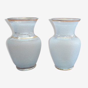 Set of 2 small vases like Frosted Boom grey/white and gold liseret