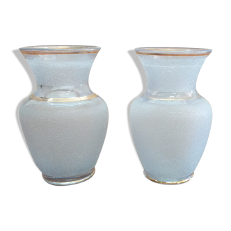 Set of 2 small vases like Frosted Boom grey/white and gold liseret