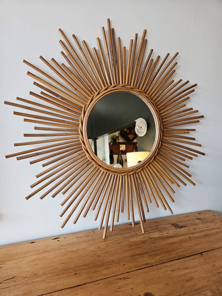Vintage sun mirror - Rattan mirror