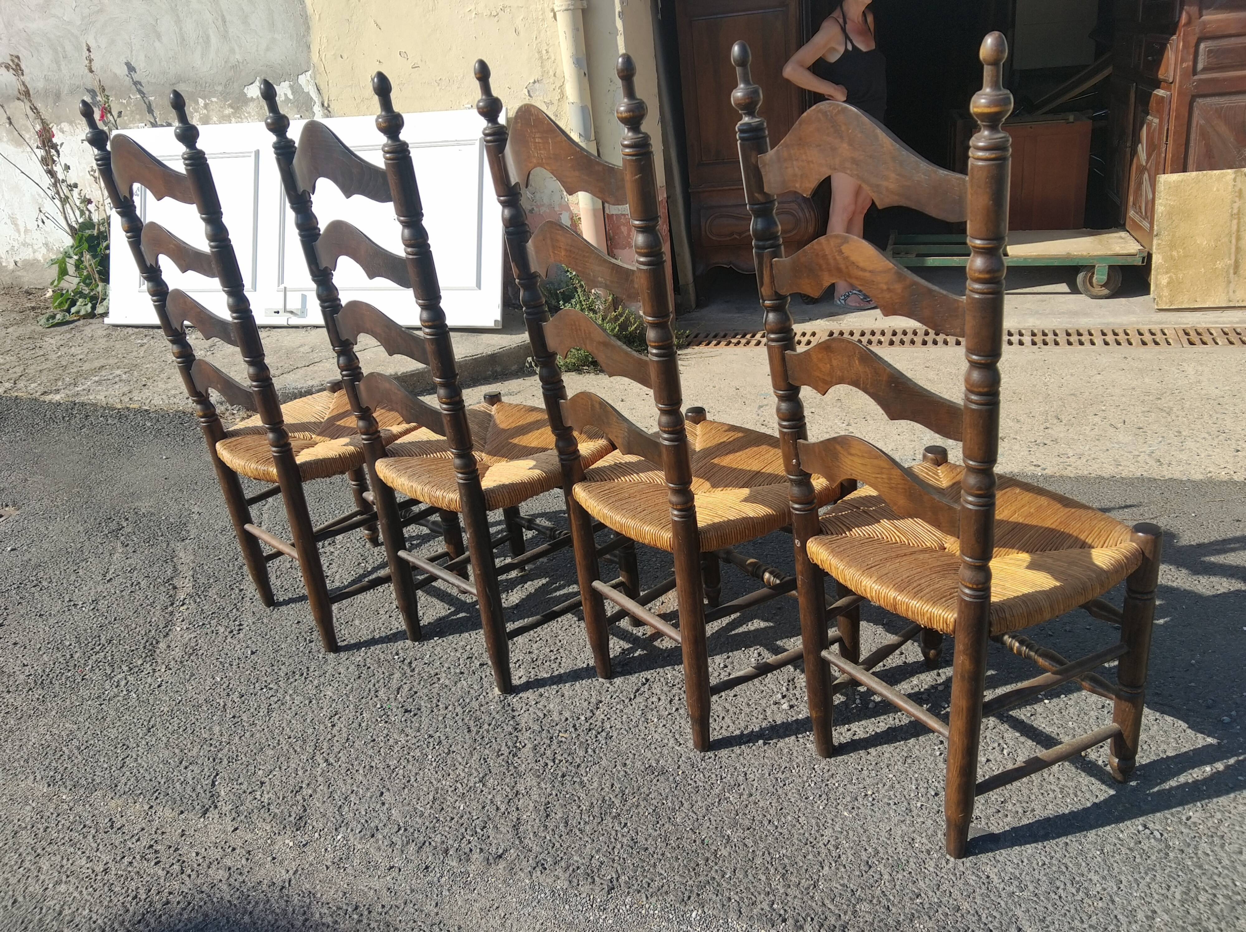 Set of 4 oak chairs with high backs