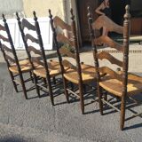 Series of 4 high-backed oak chairs