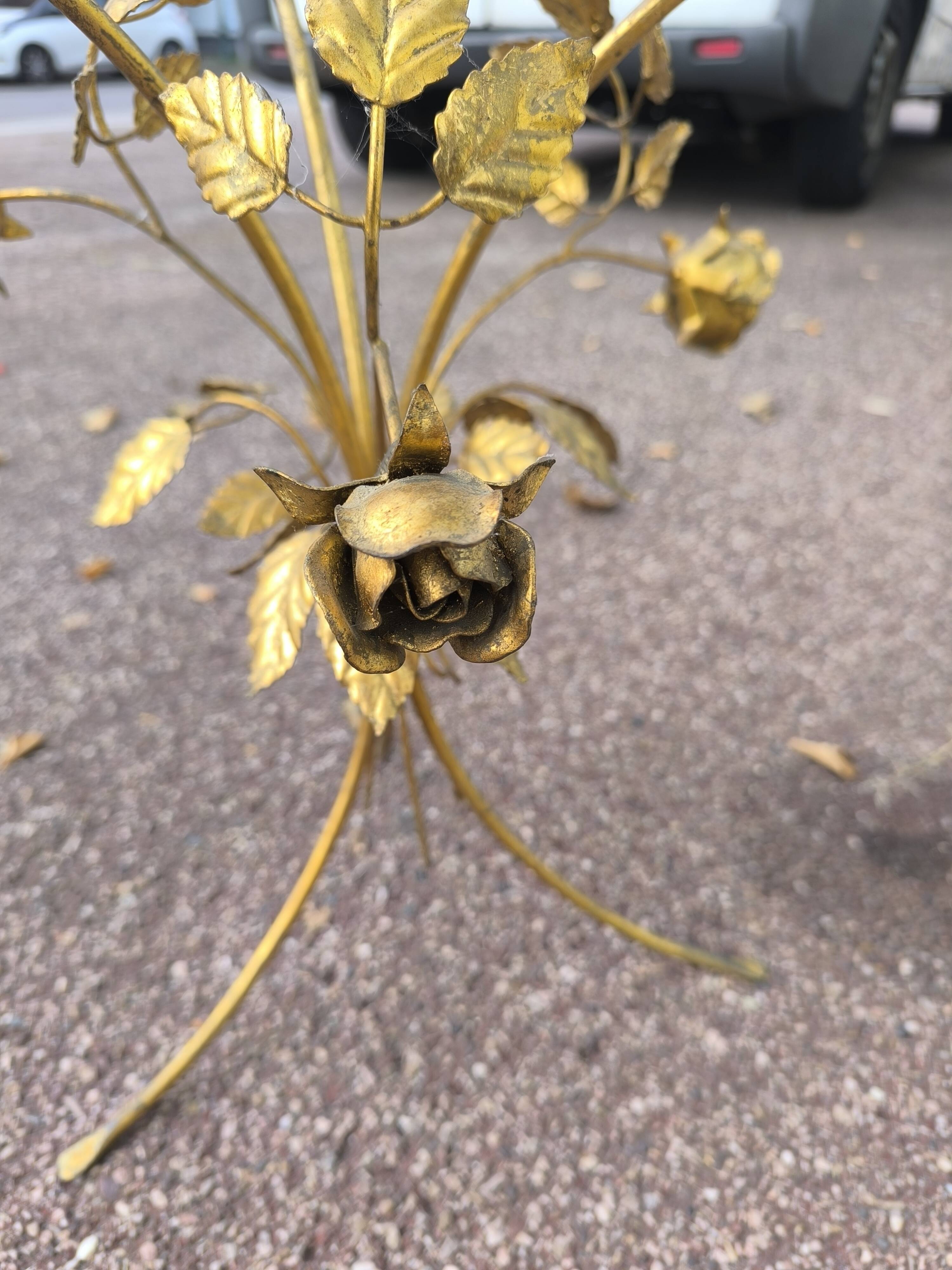 Florentine gold metal floral glass coffee table