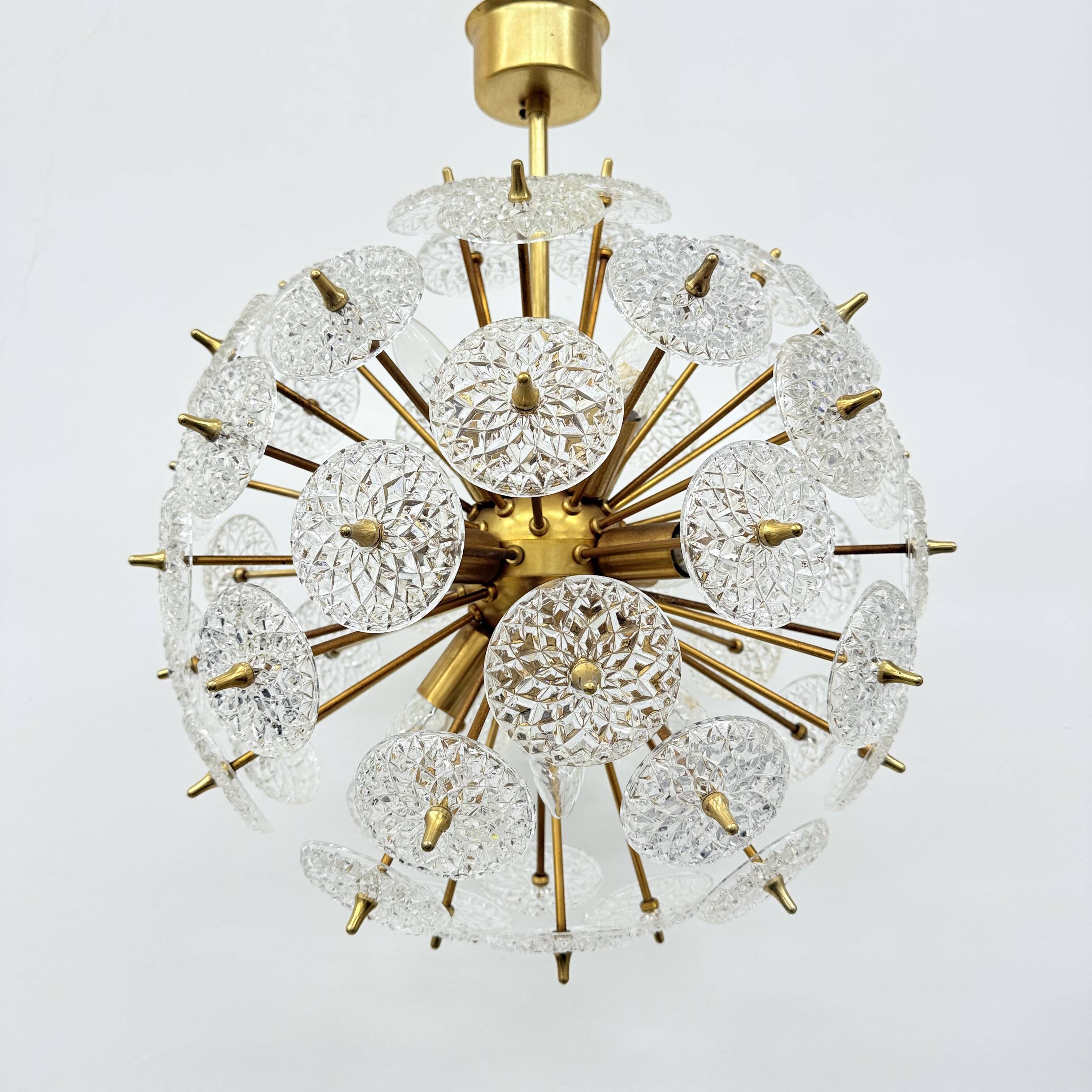 Val Saint Lambert crystal sputnik gold chandelier , 1960’s