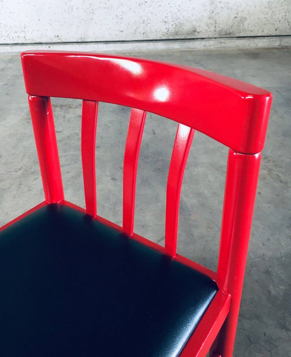 Mid-Century Modern Design Red Dining Chair Set, Belgium, 1960s, Set of 6