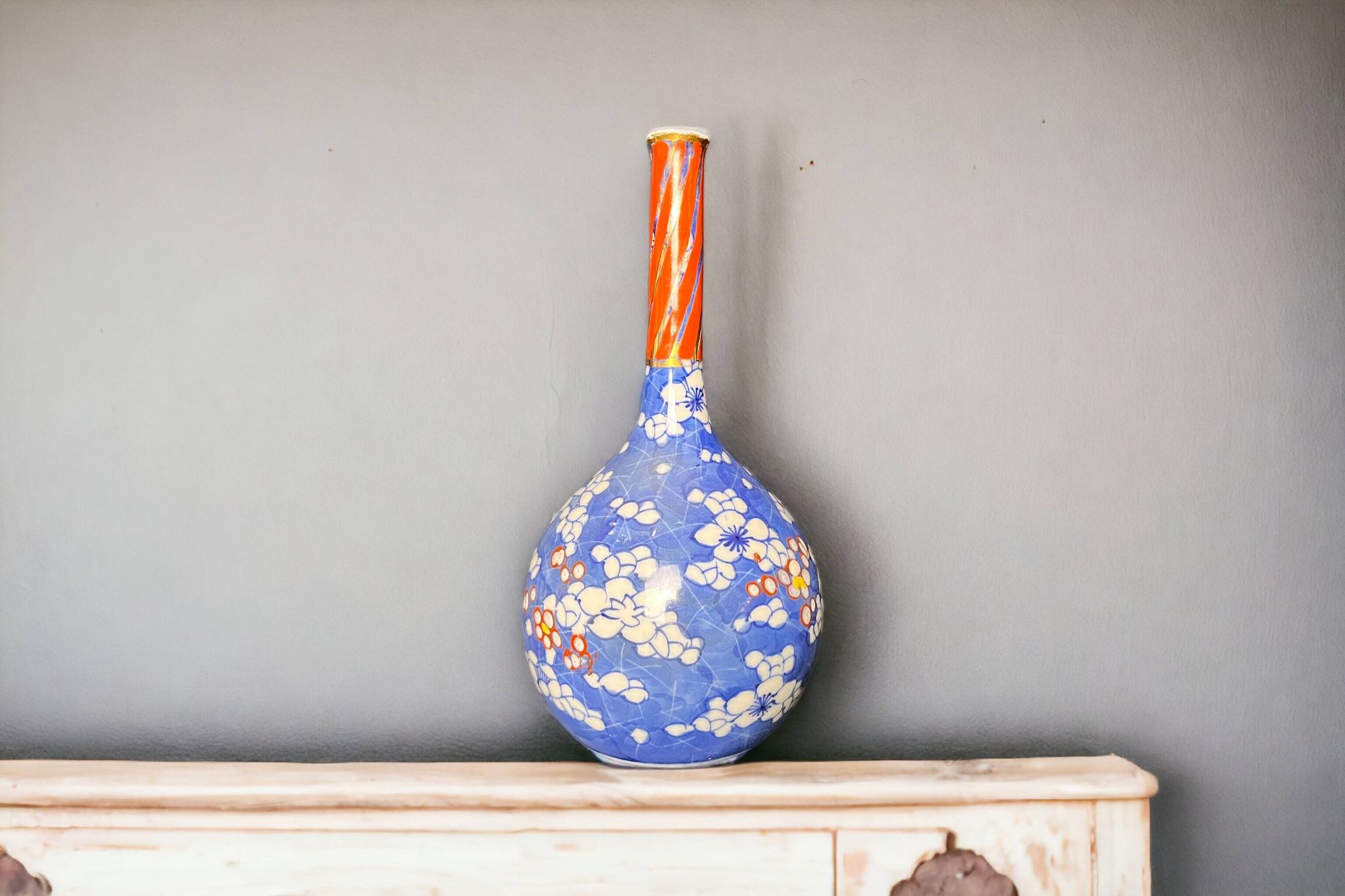 Asia, narrow neck ceramic vase, 20th century signature