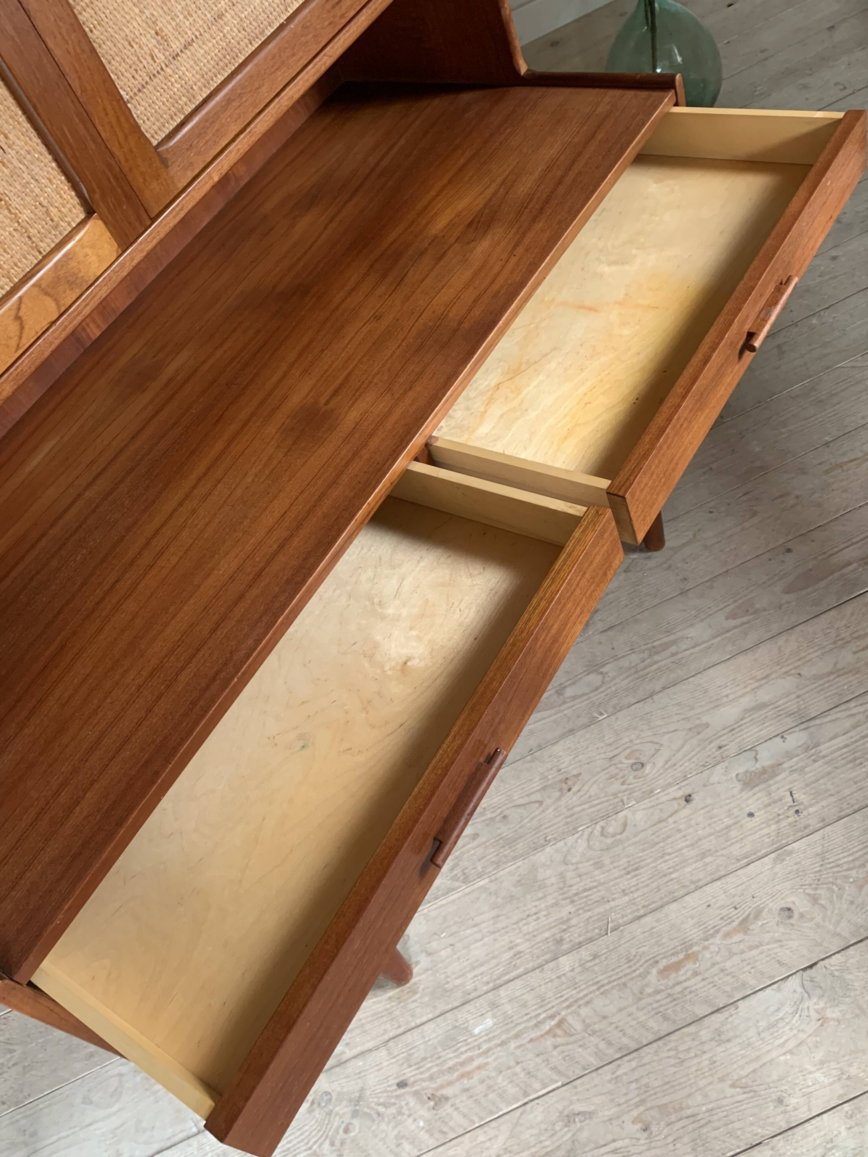 Scandinavian teak and rattan sideboard