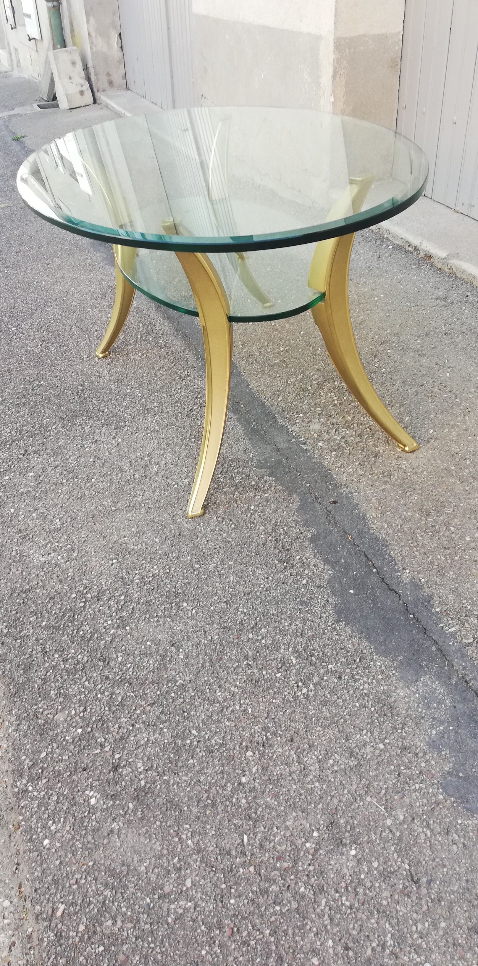 Vintage bronze and glass coffee table