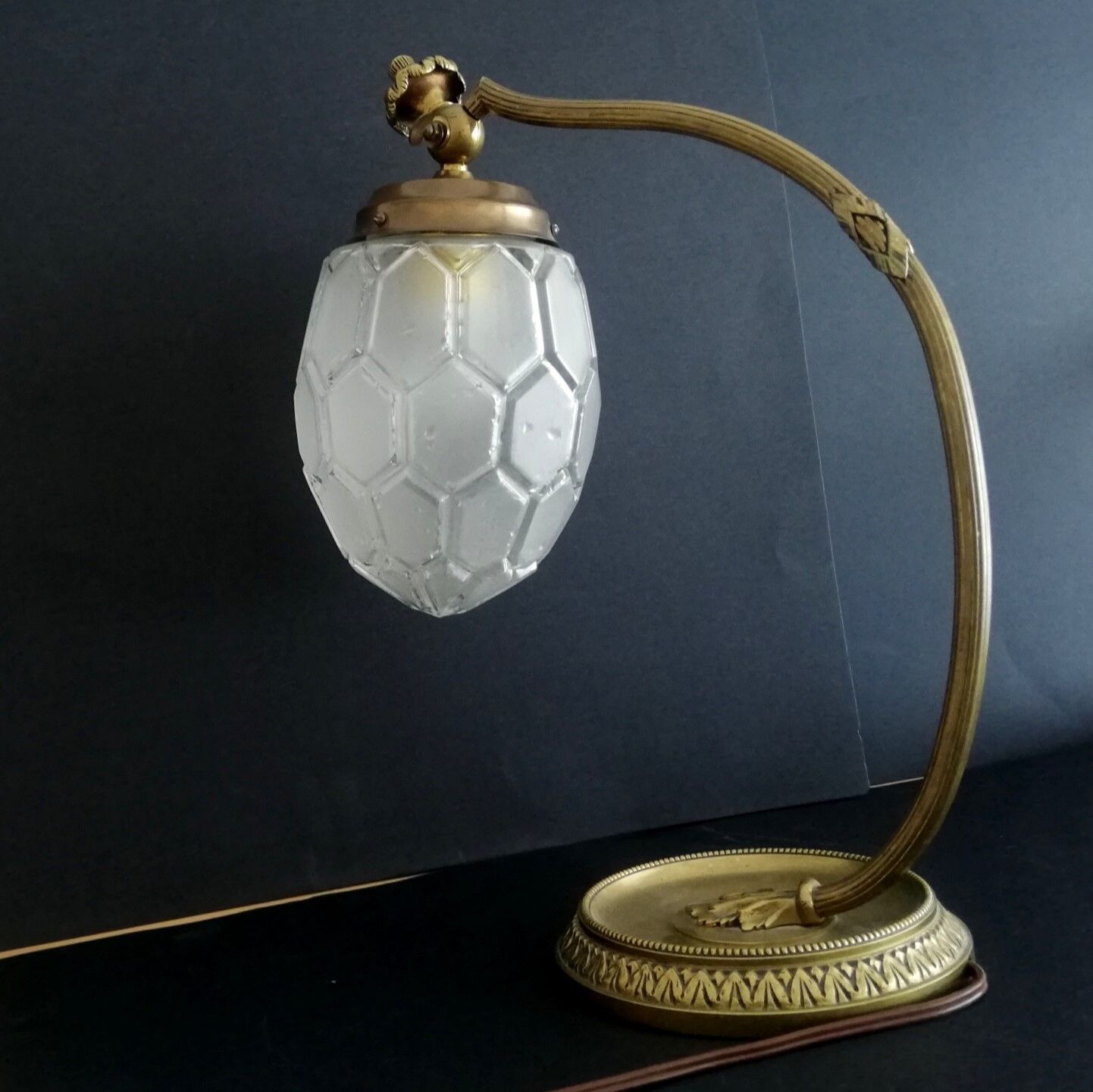 Vintage Art Nouveau French 1930s brass table lamp