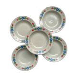5 soup plates in speckled beige stoneware with floral pattern Tulowice Poland 1970
