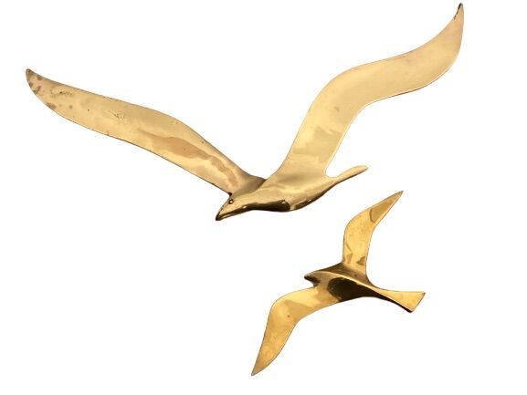 Set of two brass birds to hang