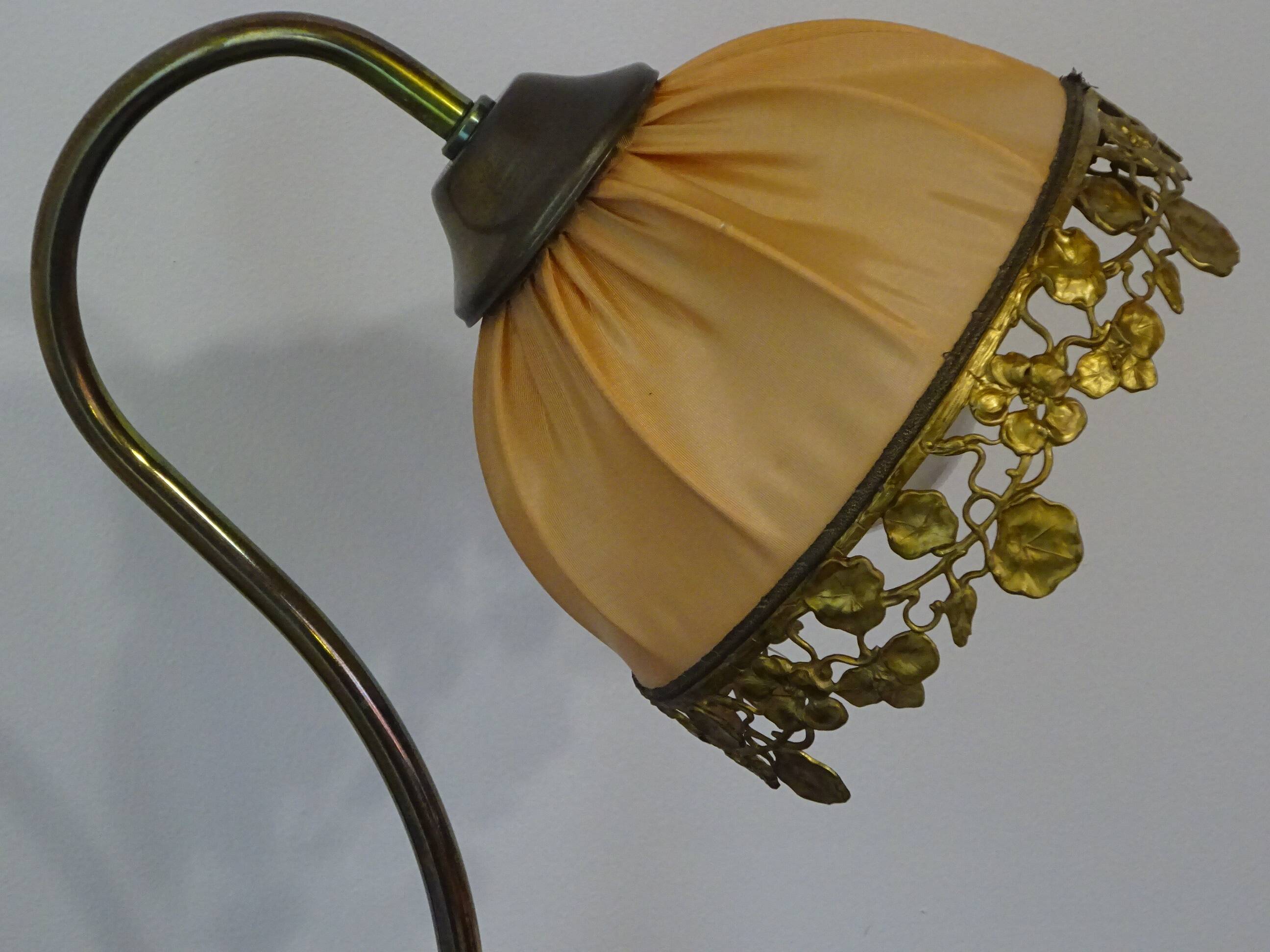 Antique bronze and silk lamp