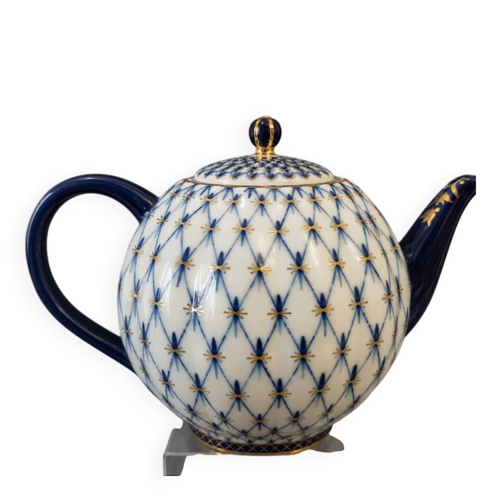 Lomonosov Imperial Porcelain XXL 2000ml Teapot Cobaltnet 22 Carat Gold
