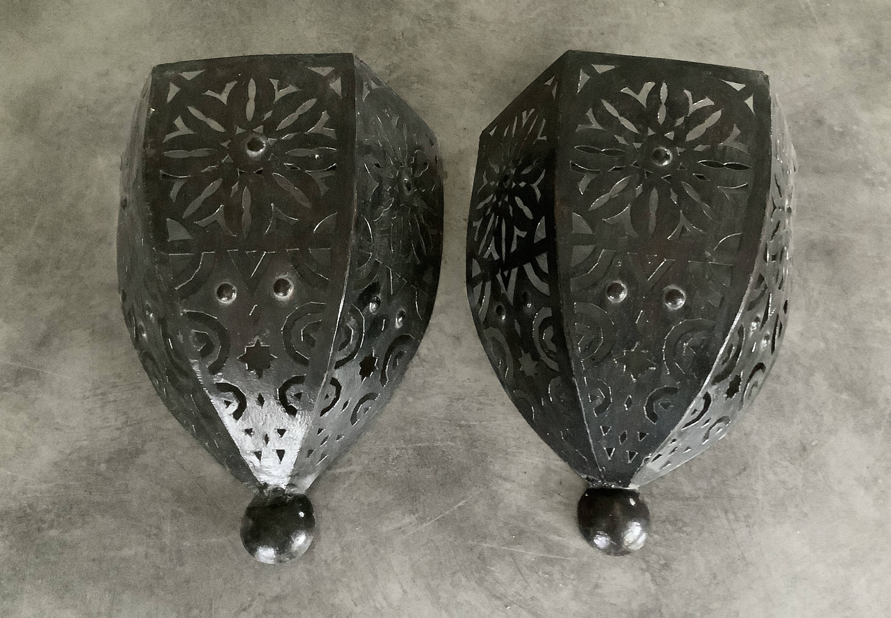 Pair of Wall Sconces in Iron with Cut-Out Patterns