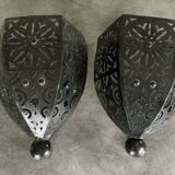 Pair of Wall Sconces in Iron with Cut-Out Patterns