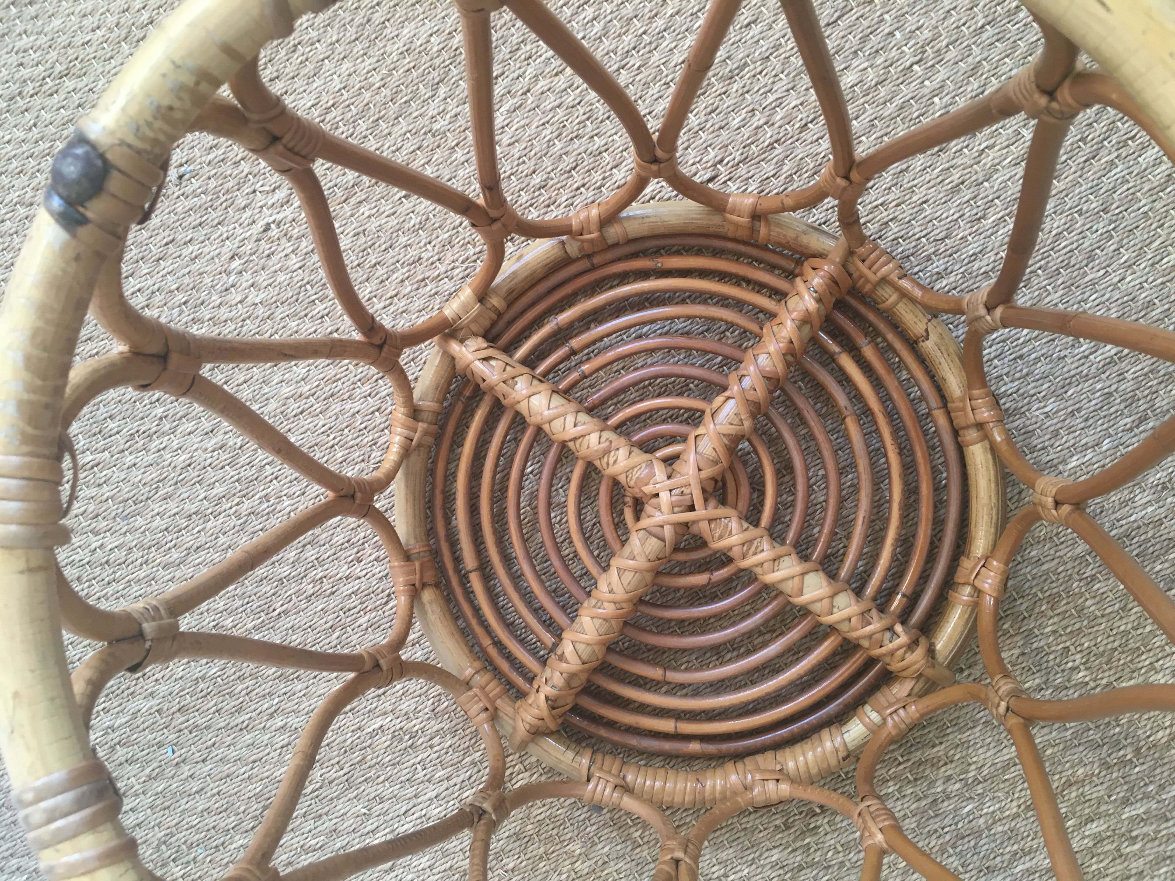 Vintage rattan pouf stool