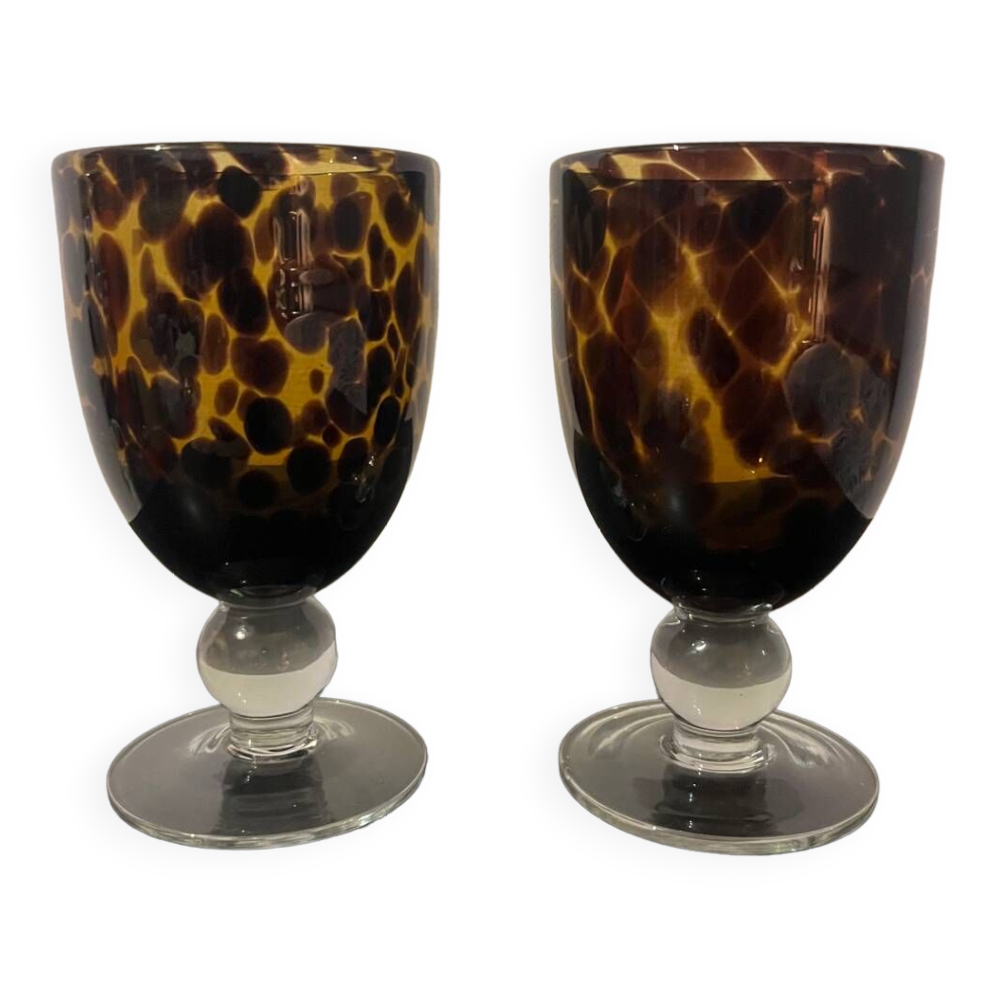 Duo of amber glass stemware