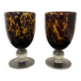 Duo of amber glass stemware