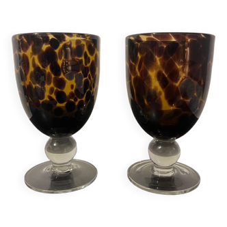 Duo de verres à pied en verre ambré