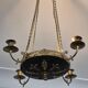 Pendant in brass with two light sockets and four candle holders, Empire style