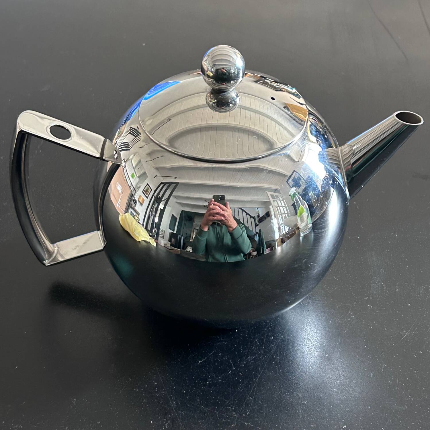 Art Deco style stainless steel teapot