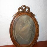 vintage oval mirror * carved wood wall mirror ribbon * antique louis xvi