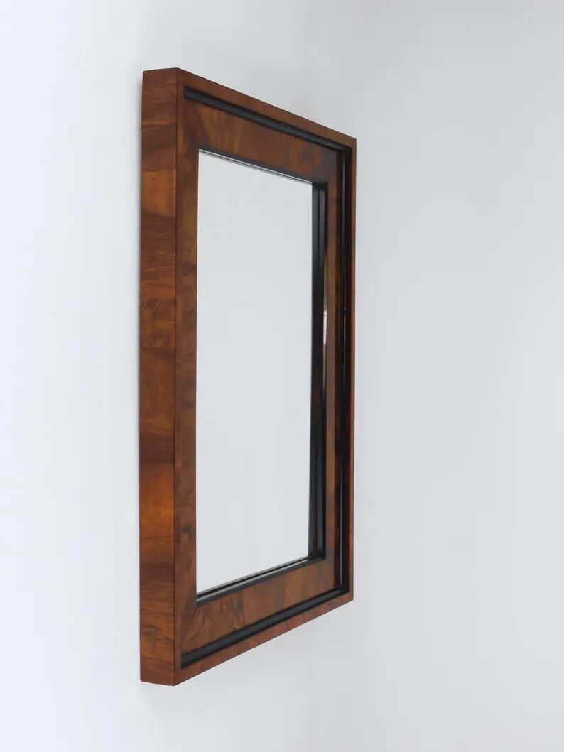Square Biedermeier Antique 19th Century Walnut Wall Mirror, Vienna, 1850s
