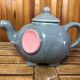 Old teapot elephant shape gray & pink ceramic vintage #a472