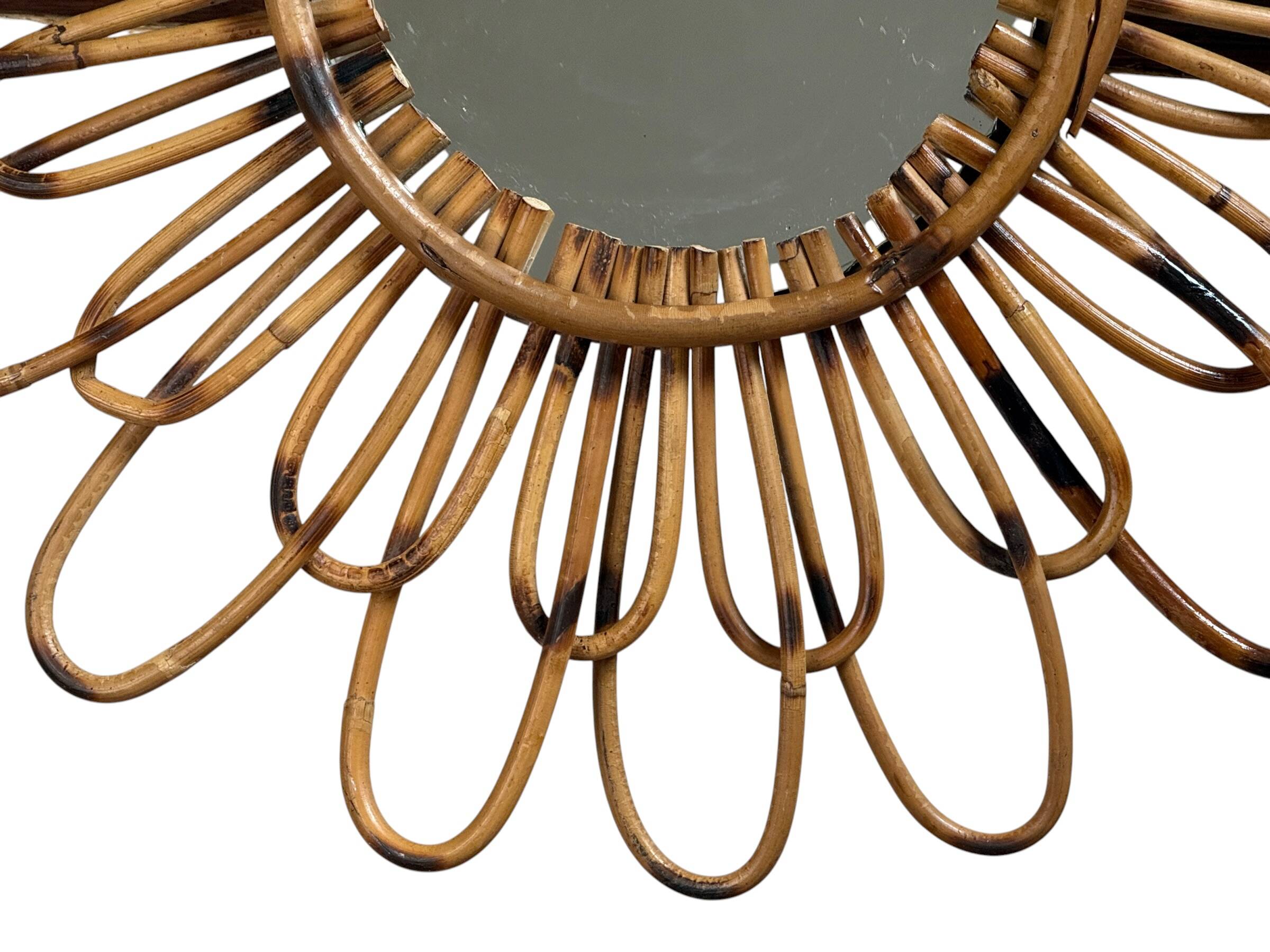 1950s rattan sun mirror France