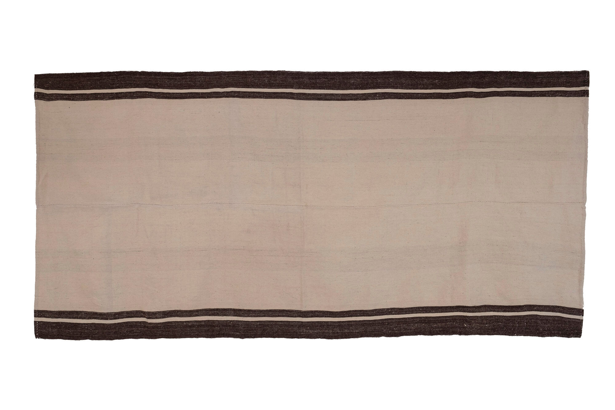 Turkish flat-weave hemp rug off-white with stripes 160 x 332 cm