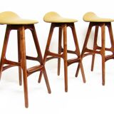 Three 1960s Danish Bar Stools In Rosewood & Leather by Erik Buch