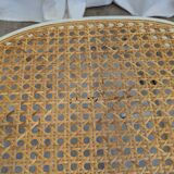 Ensemble de 6 chaises de salle à manger vintage de style Thonet : bois blanc et assise en cannage.