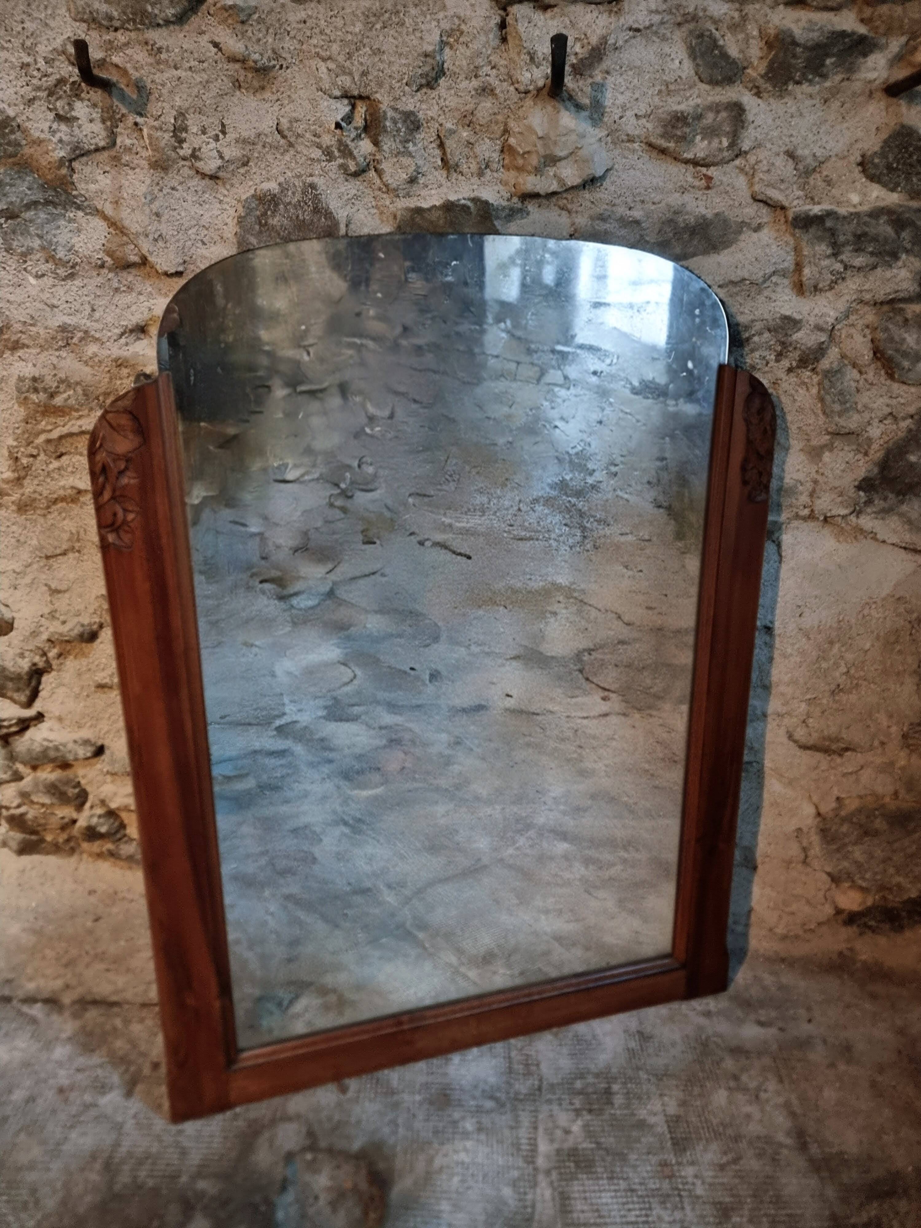 French Art Deco walnut mirror – sculpted wall mirror from the 1920s in France