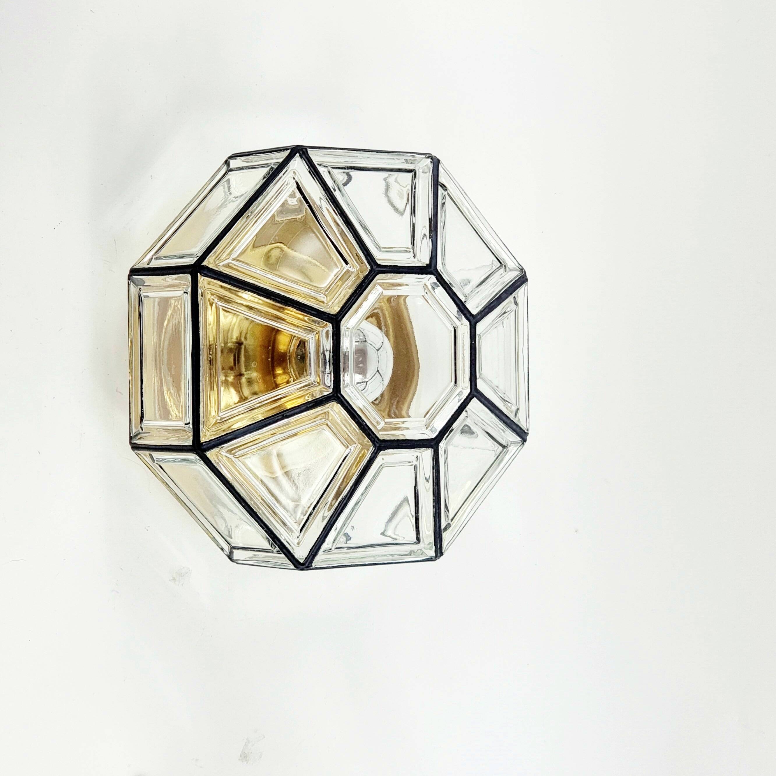 Plafonnier en verre et laiton du milieu du siècle, Limbourg, Allemagne, années 1960