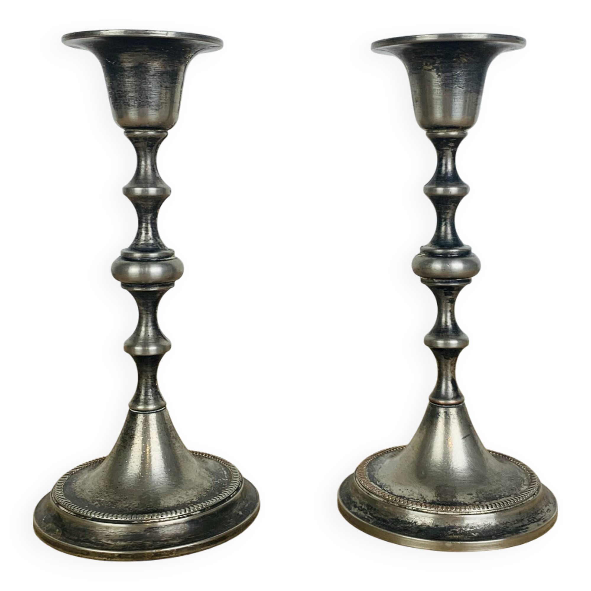 Pair of vintage silver-plated metal candlesticks