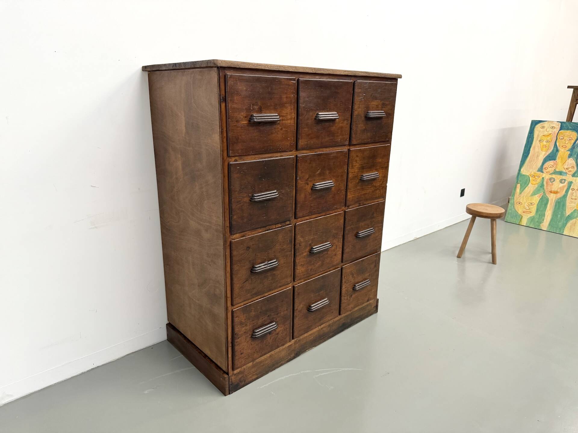 Meuble de métier ancien à 12 tiroirs, circa 1900