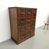 Meuble de métier ancien à 12 tiroirs, circa 1900