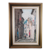 Street landscape - oil on canvas, framed and signed (to be deciphered)