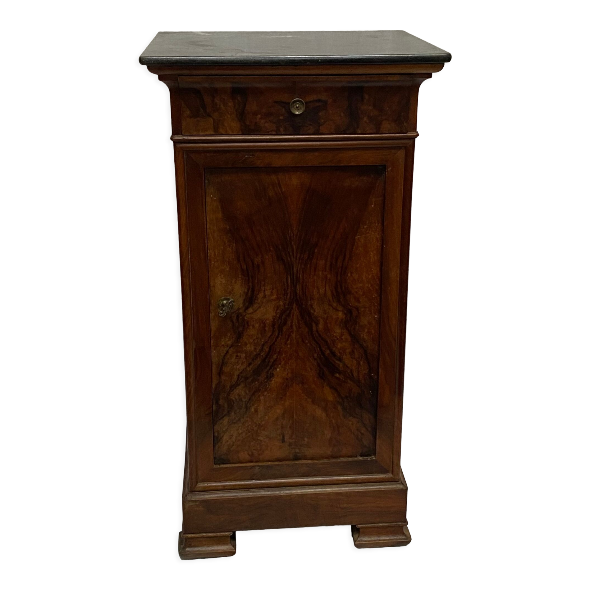 Walnut bedside and walnut veneer with marble, 1900