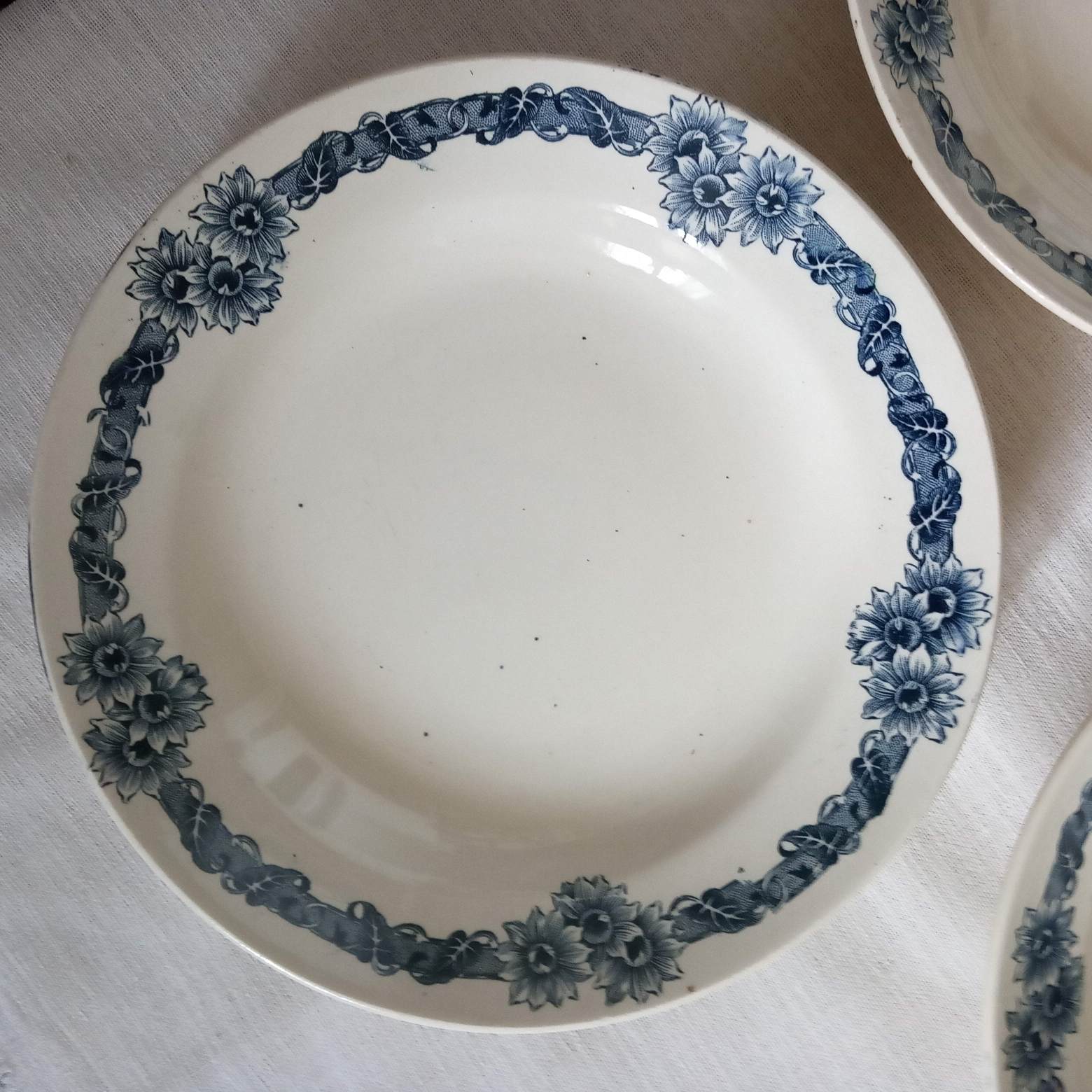 4 hollow plates "Denise", iron earth, blue decoration of flowers