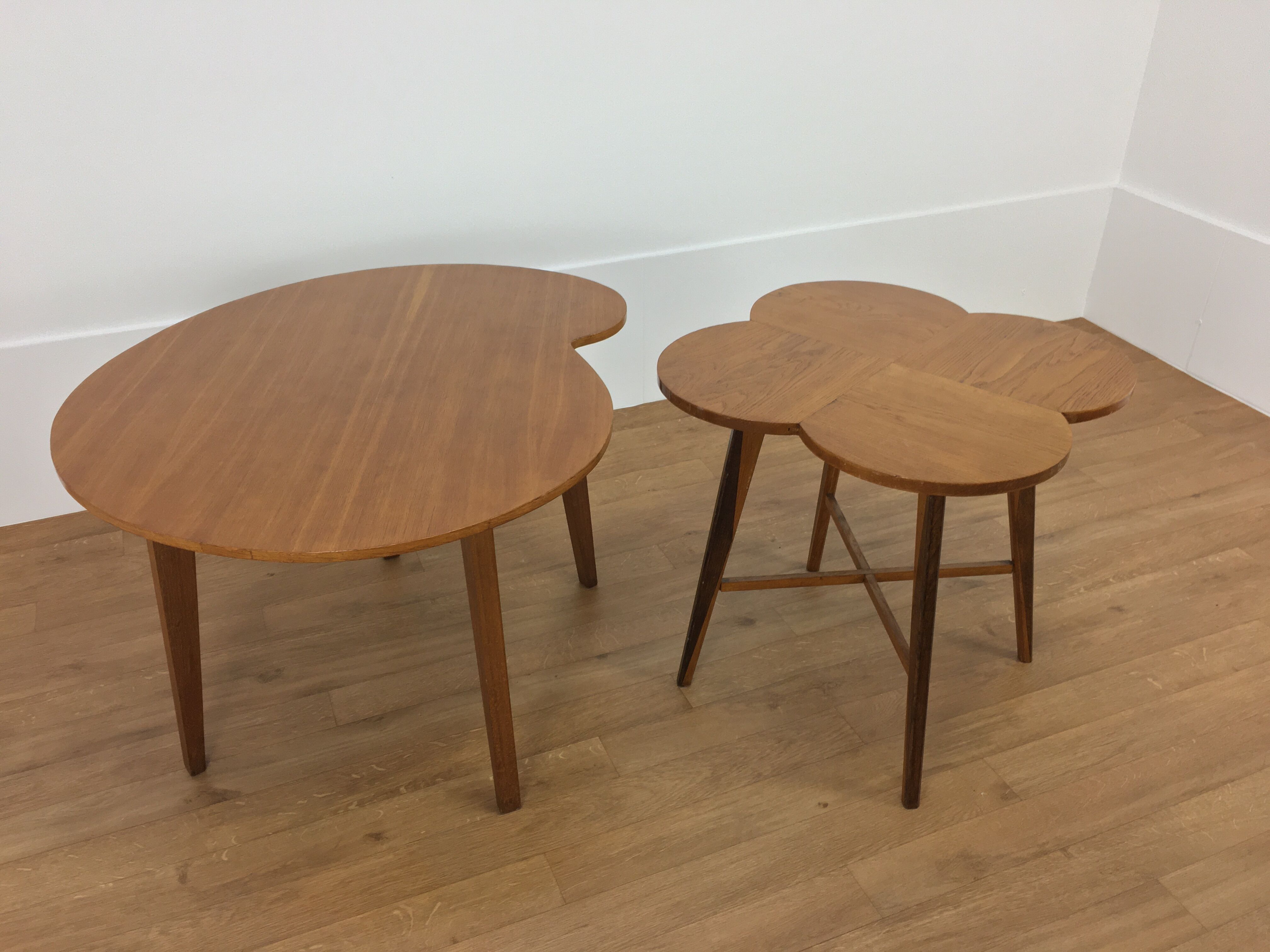 Wooden clover side table, compass feet, 50s