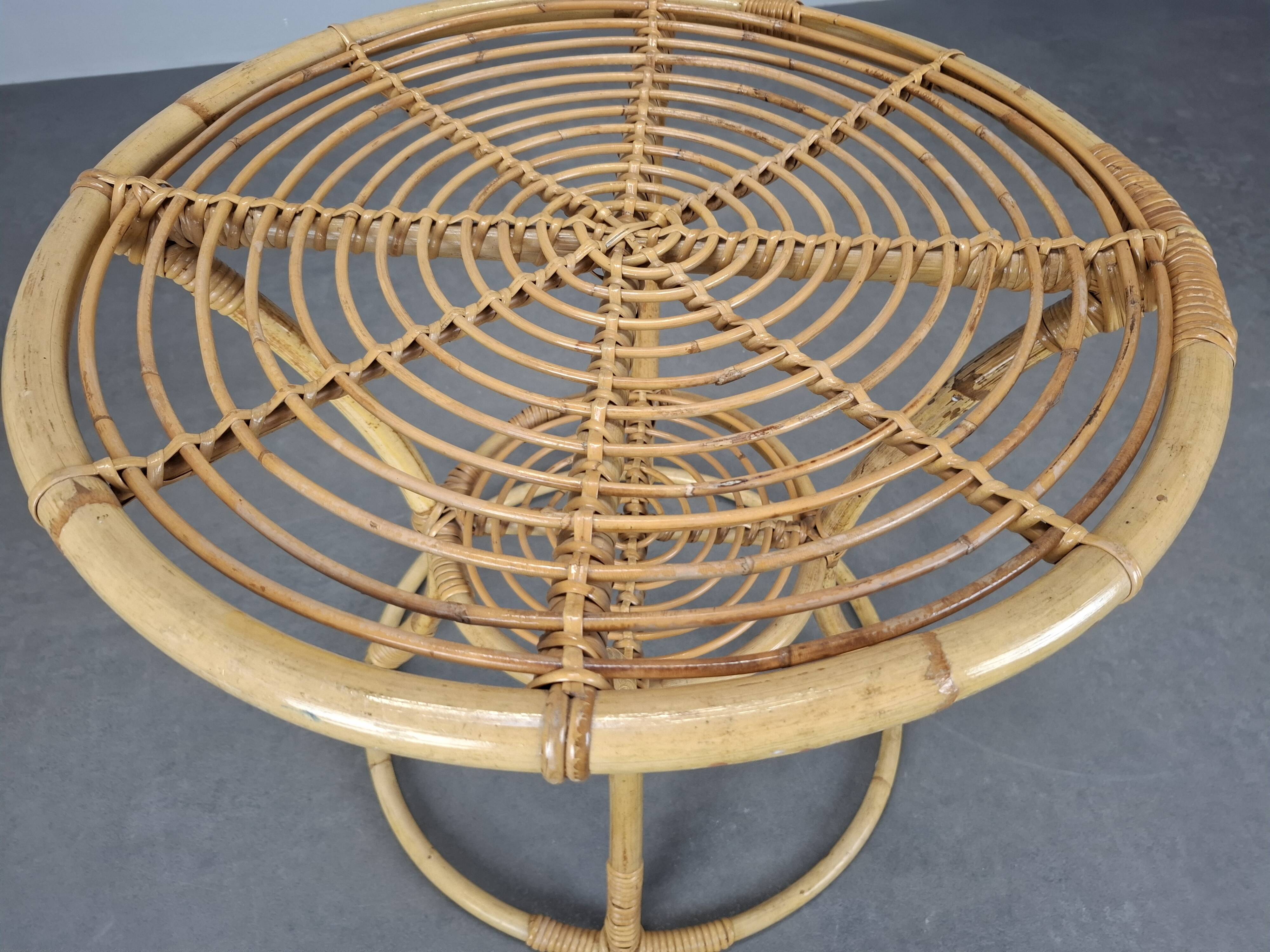 Czechoslovak Midcentury Rattan and Bamboo Side Table, 1960s