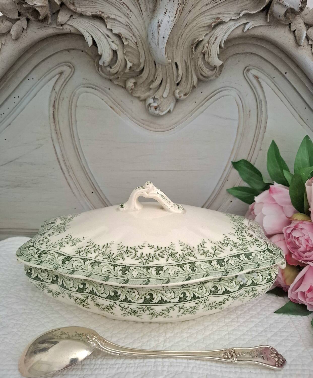 Antique earthenware vegetable or soup tureen in iron earthenware