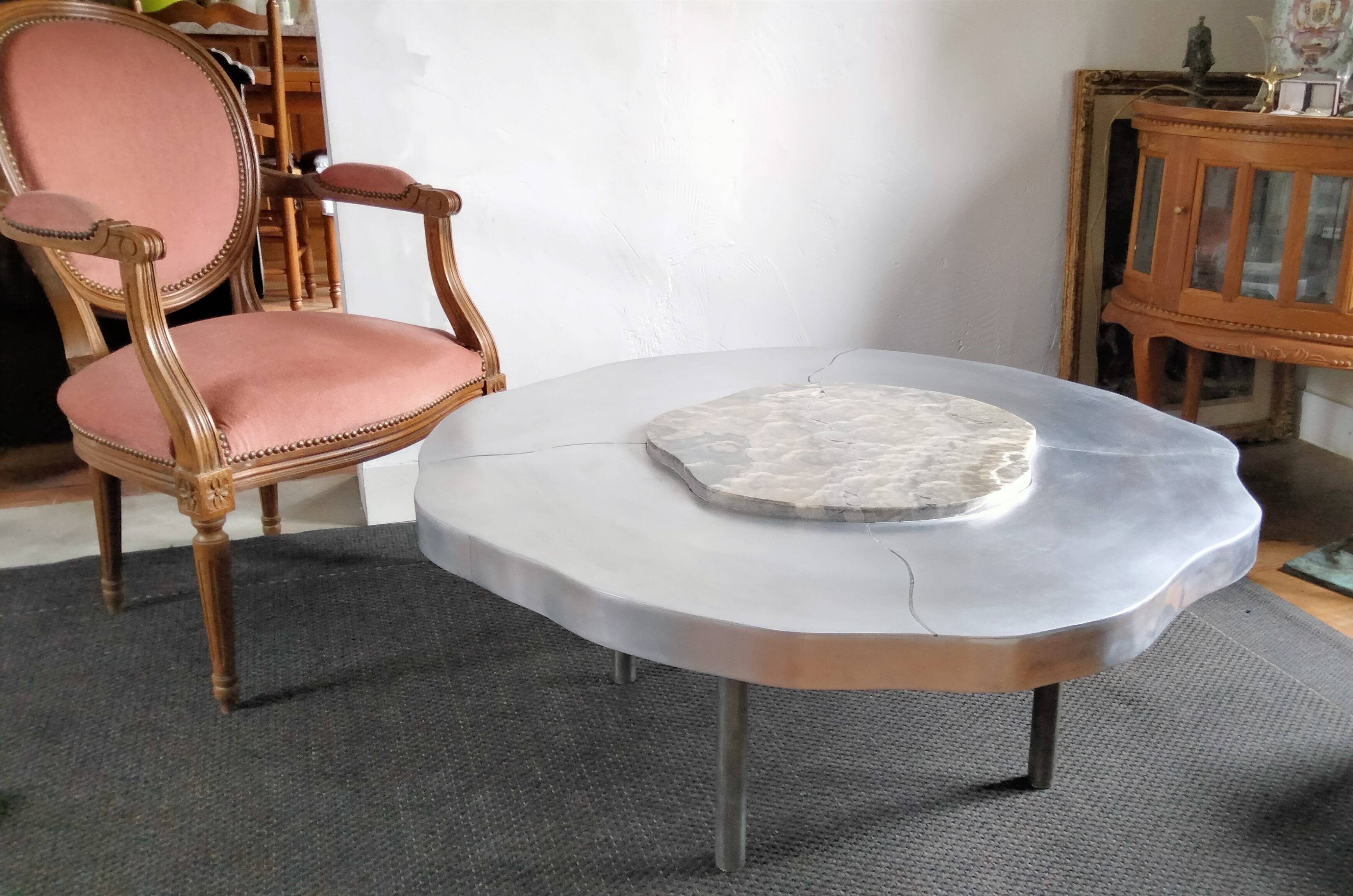 Onyx and aluminum coffee table