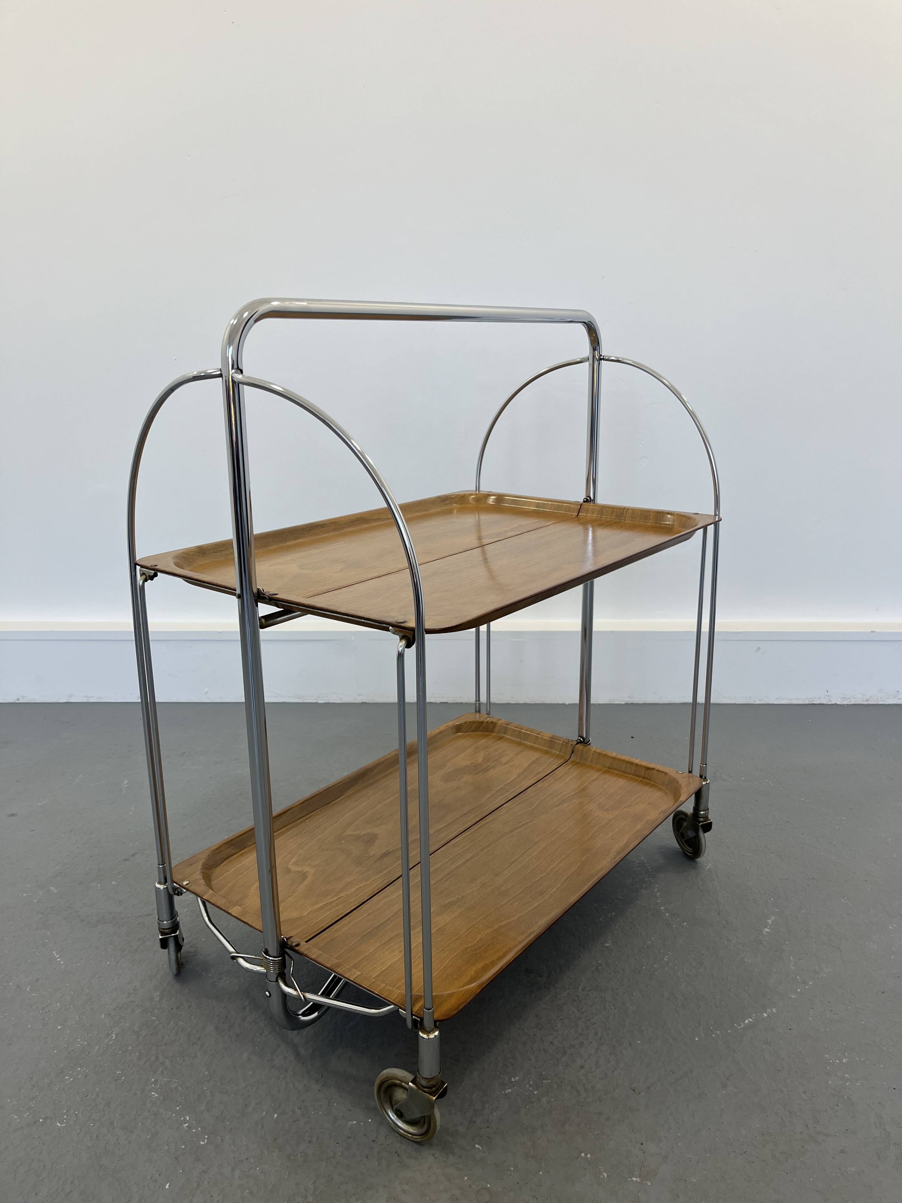 Mid-century foldable serving trolley from bremshey solingen,1950s