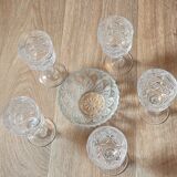 Set of 5 cut glass glasses + vintage crystal bowl