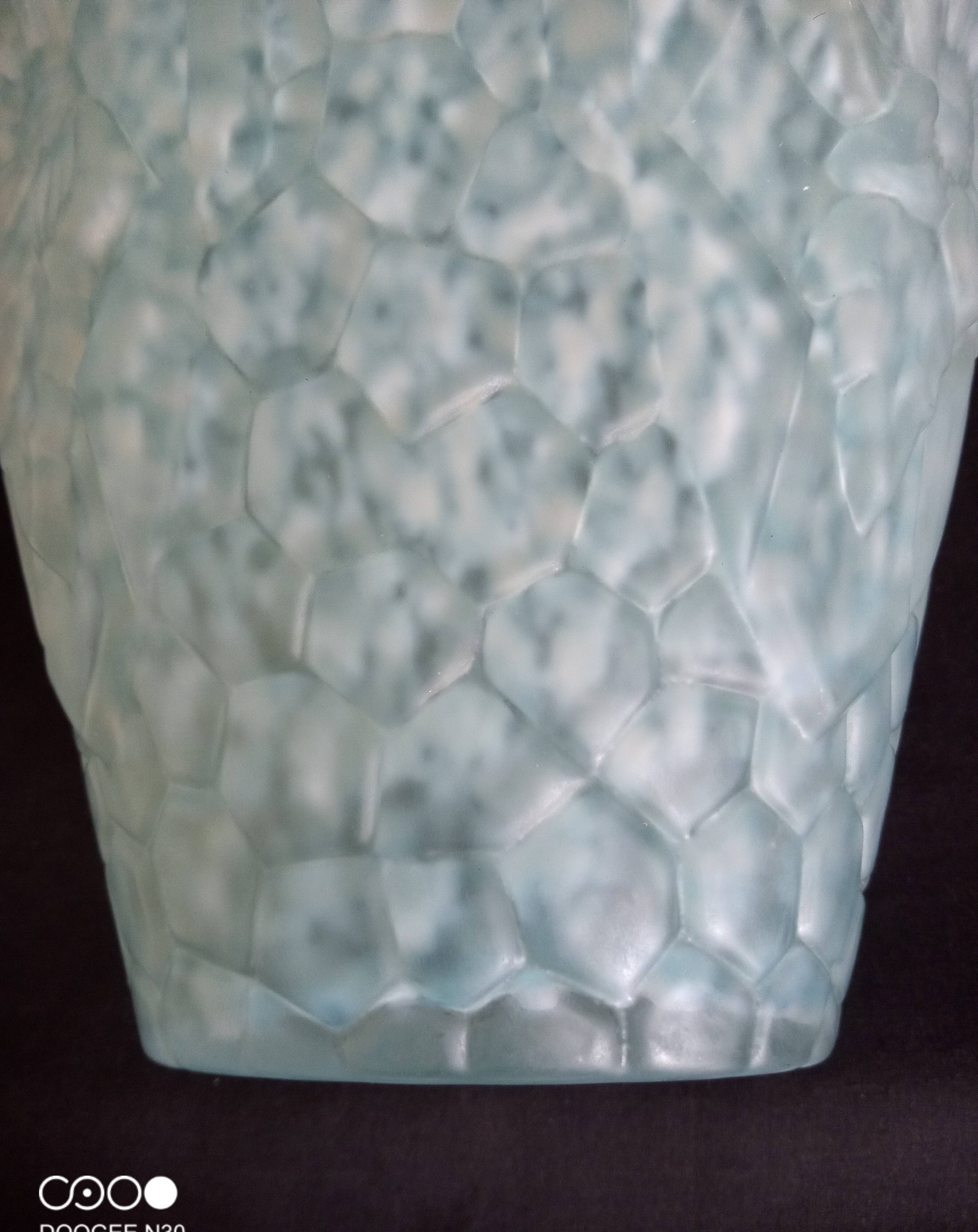 Art Deco vase in pressed molded glass paste, speckled blue color, h - 29